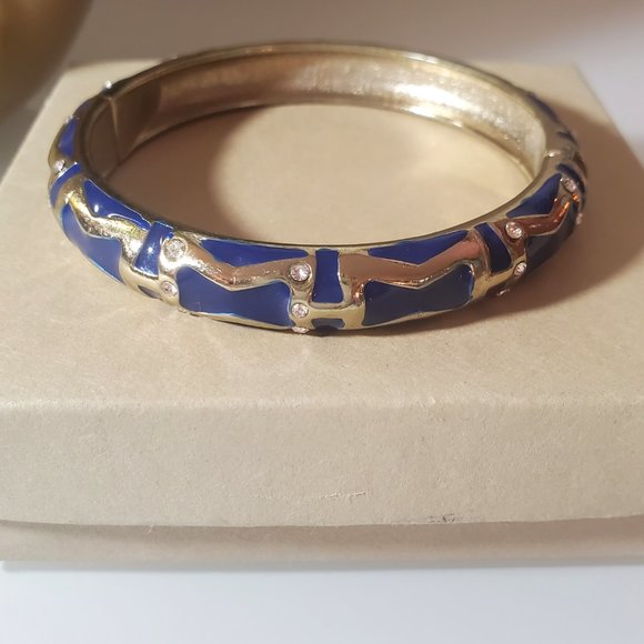 Sequin Jewelry - Blue and Gold Metal/Enamel Bangle Bracelet